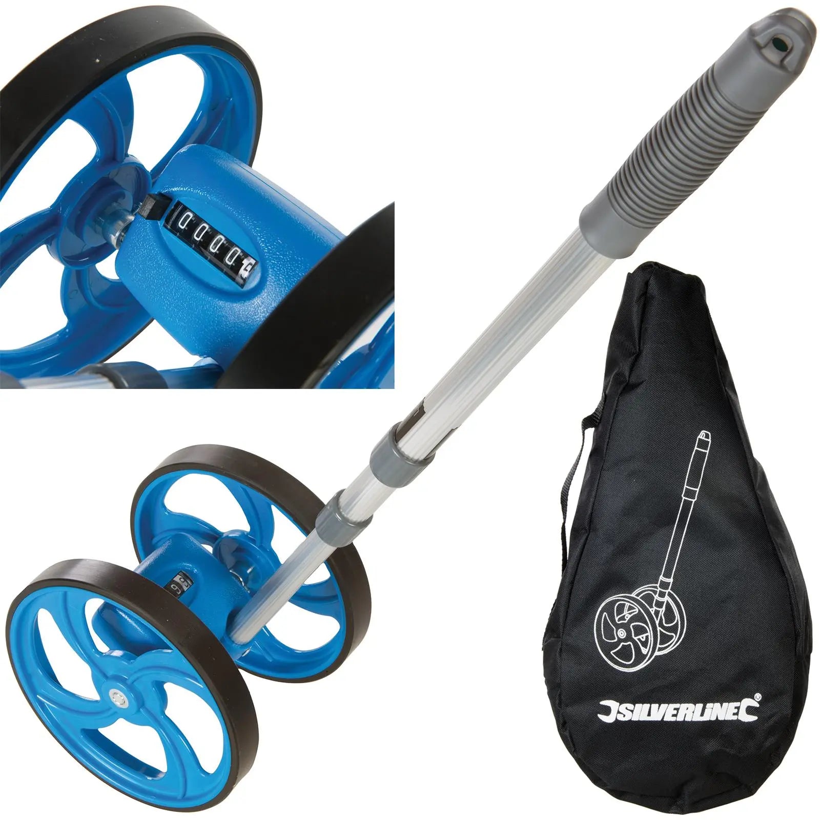 Silverline Mini Measuring Wheel 9999m Telescopic Handle Analogue 