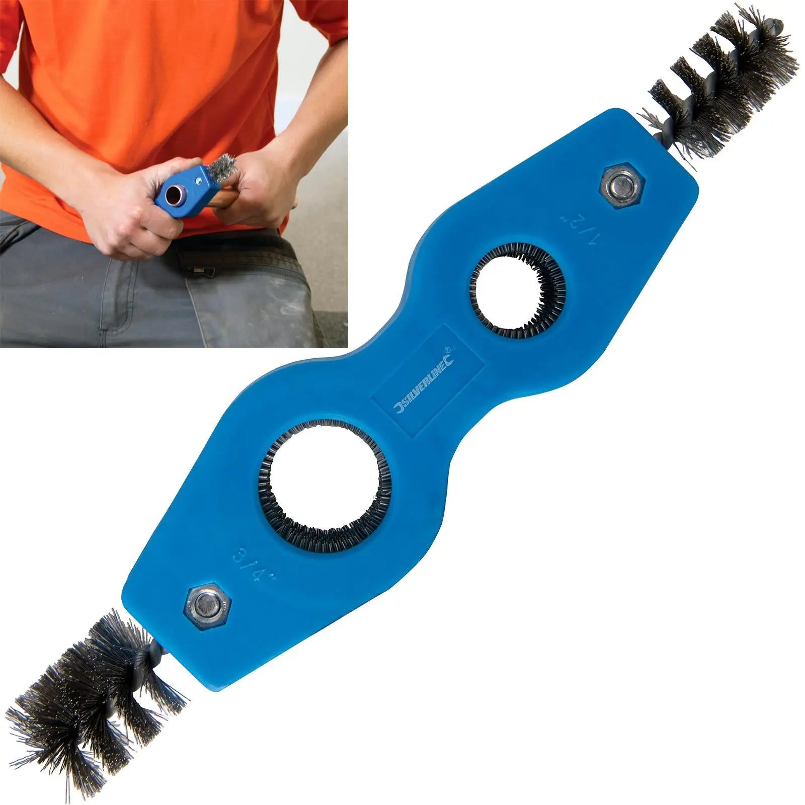 Silverline Pipe Cleaner & Deburrer 15 & 22mm Copper Carbon Steel Brushes 