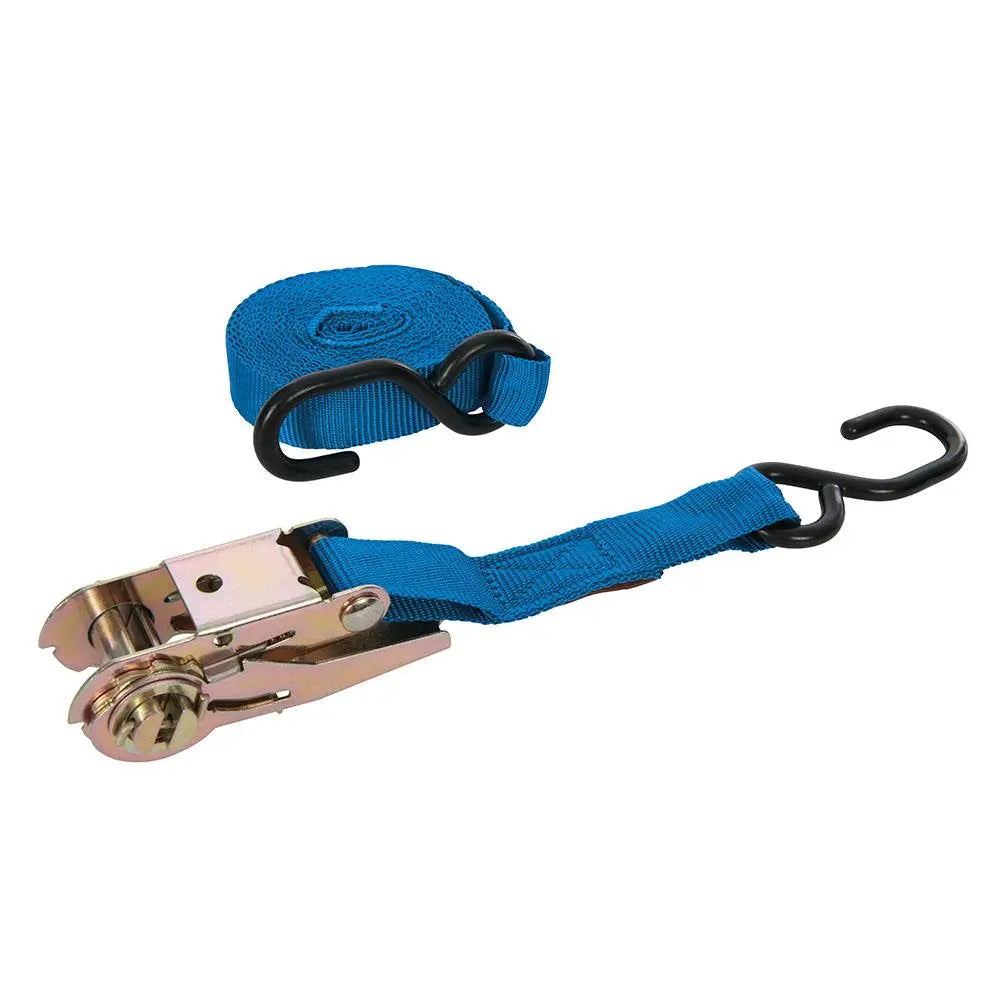 Silverline Ratchet Tie Down Strap S-Hook 4.5m x 25mm - Rated 250kg Capacity 500kg MS21S  White Rose Tools