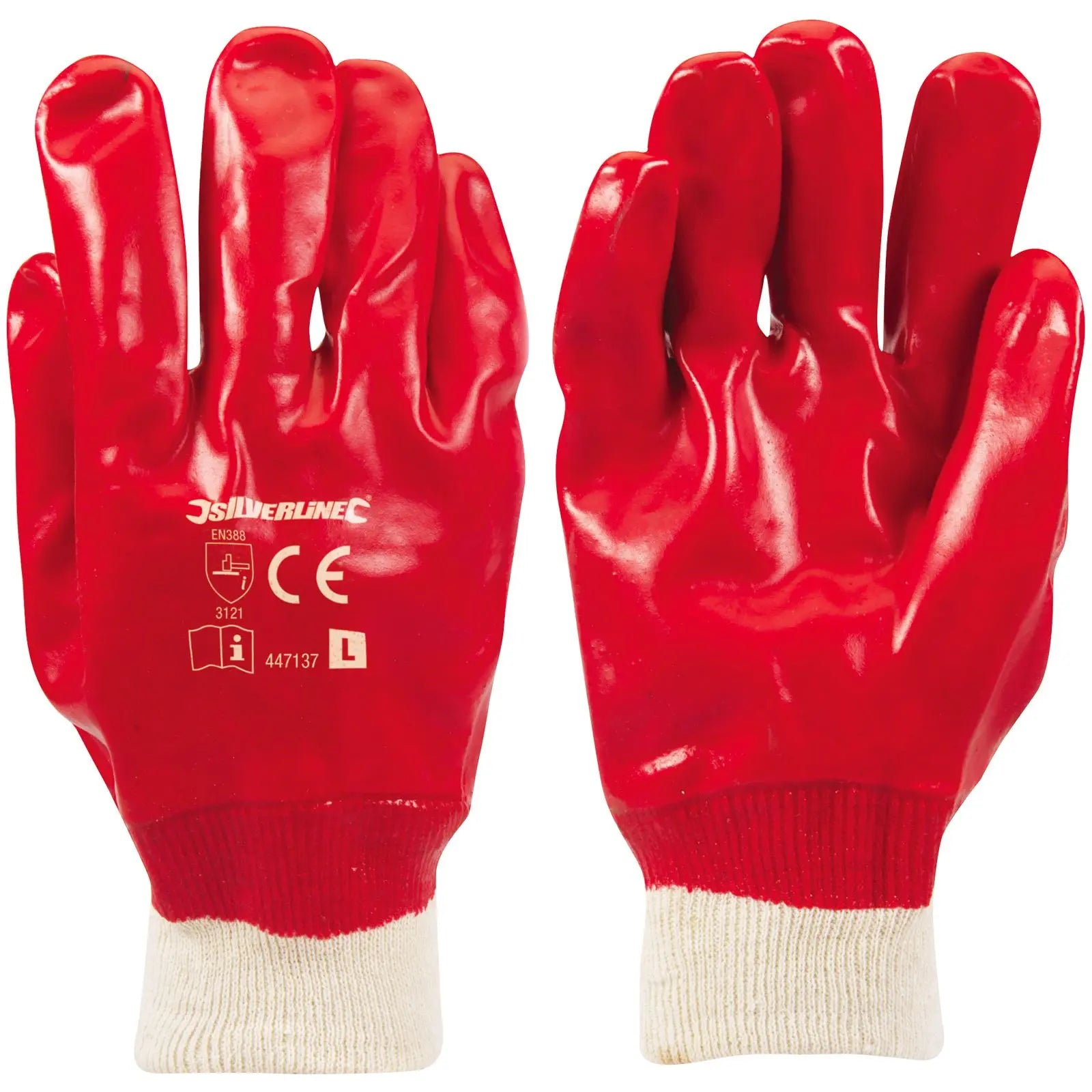 Silverline Red PVC Gloves Protective Work Grease Oil Repellent 