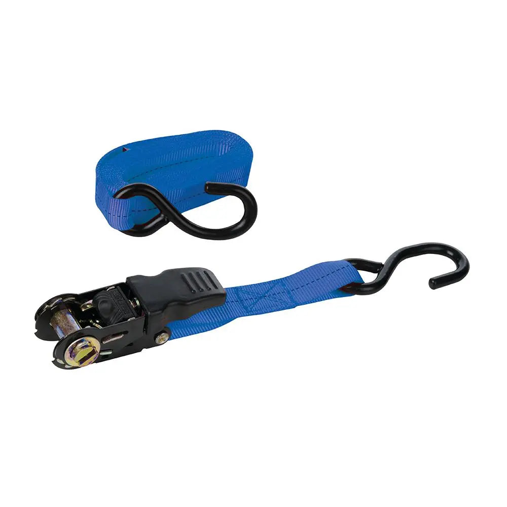 Silverline Rubber-Handled Ratchet Tie Down Strap S-Hook 4.5m x 25mm - Rated 250kg Capacity 500kg 781358  White Rose Tools
