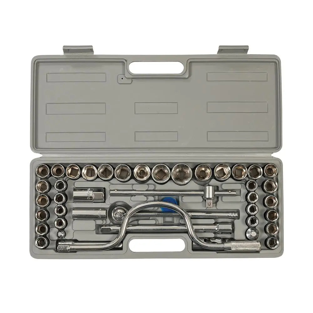 Silverline Socket Set 1/2" Drive 6pt Metric / A/F 42pce SS39  White Rose Tools
