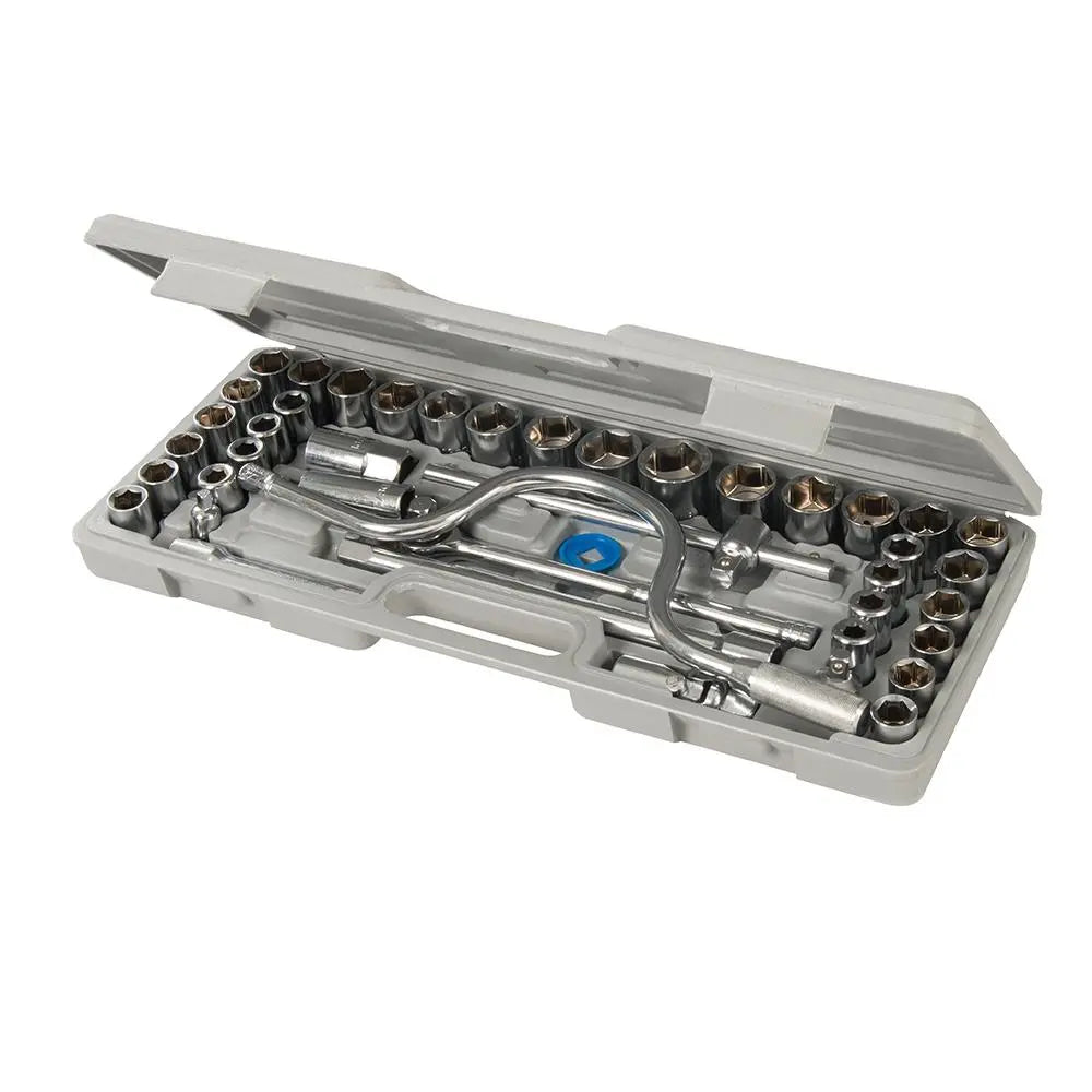 Silverline Socket Set 1/2" Drive 6pt Metric / A/F 42pce SS39  White Rose Tools