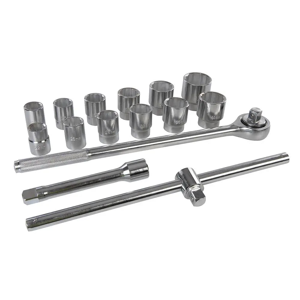 Silverline Socket Set 3/4" Drive 12pt Metric 15pce 22 - 46mm 652142  White Rose Tools