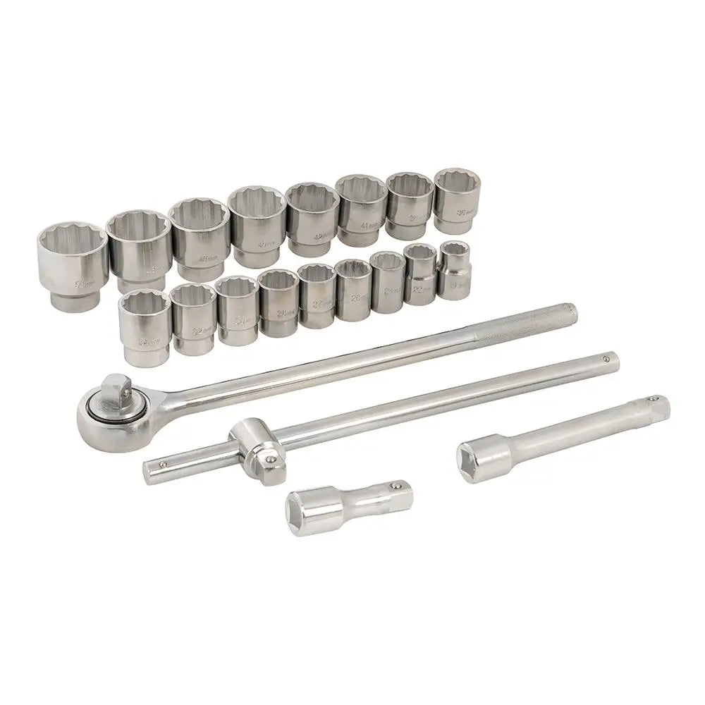 Silverline Socket Set 3/4" Drive 12pt Metric 21pce 19 - 50mm 633663  White Rose Tools