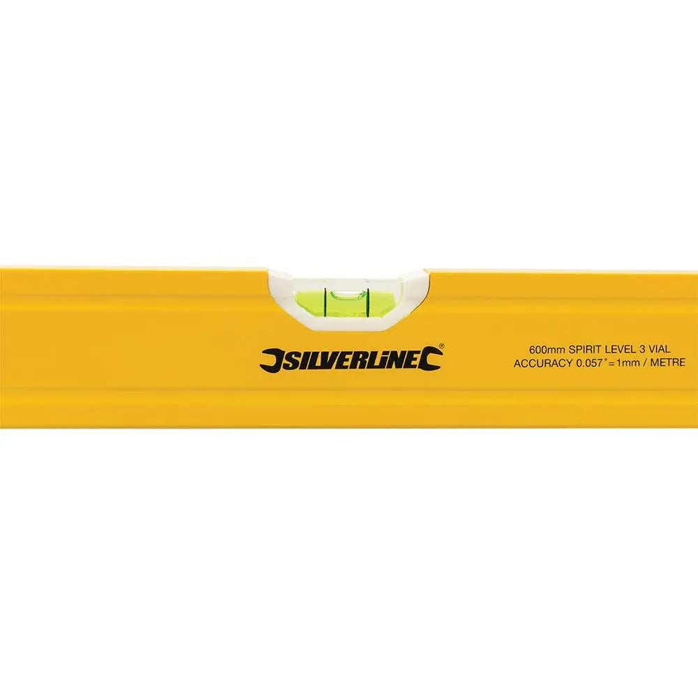 Silverline Spirit Level Powder Coated Aluminium 3 Vials - Choose Length  White Rose Tools