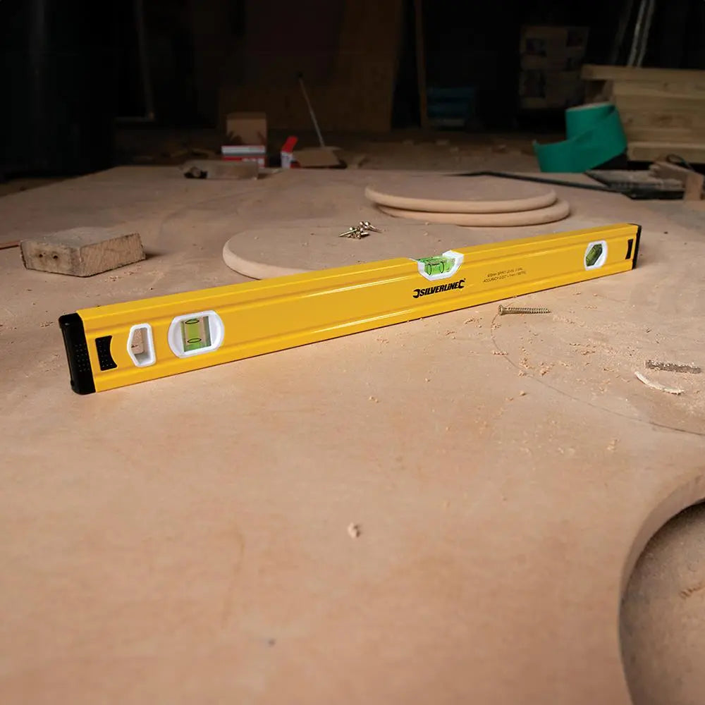 Silverline Spirit Level Powder Coated Aluminium 3 Vials - Choose Length  White Rose Tools
