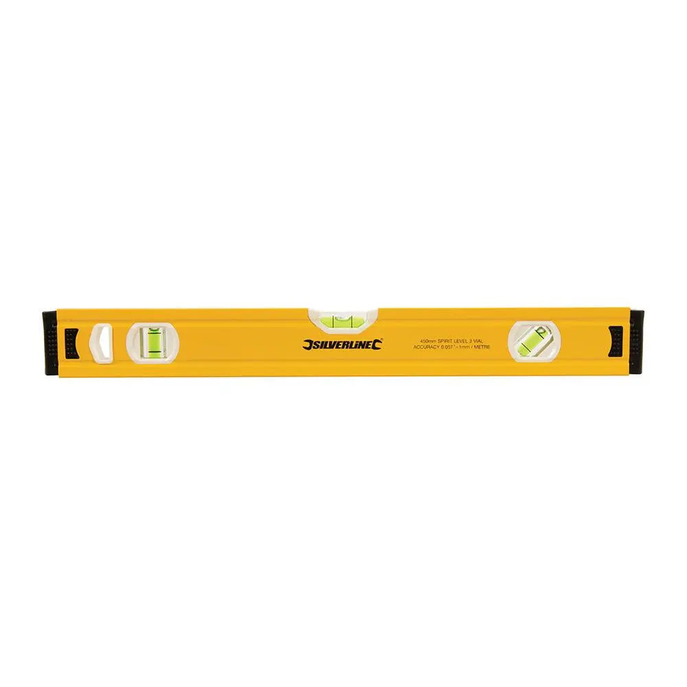 Silverline Spirit Level Powder Coated Aluminium 3 Vials - Choose Length  White Rose Tools