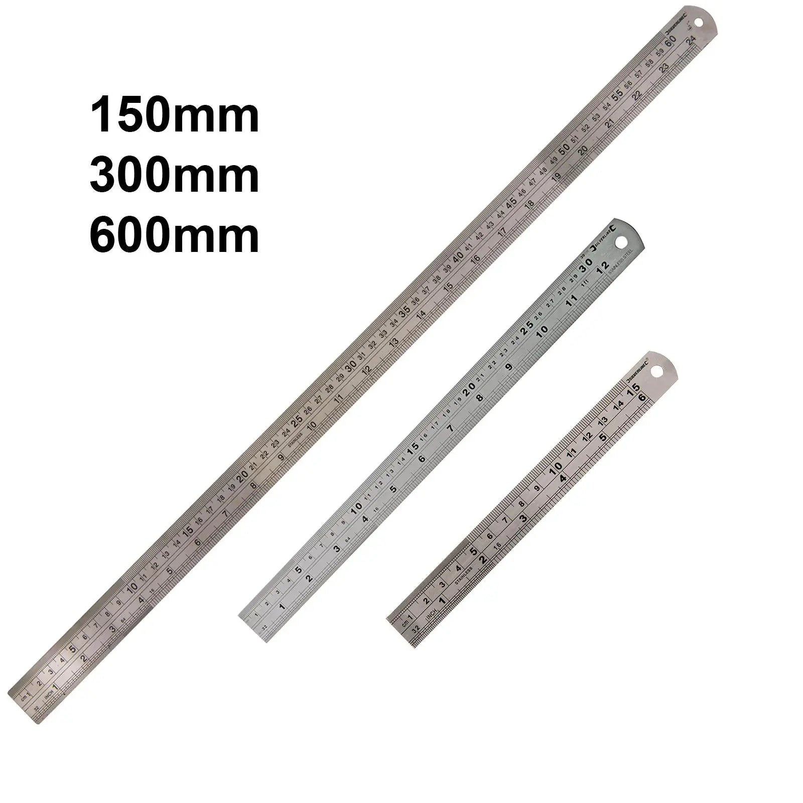 Silverline Stainless Steel Rule 150mm, 300mm or 600mm 