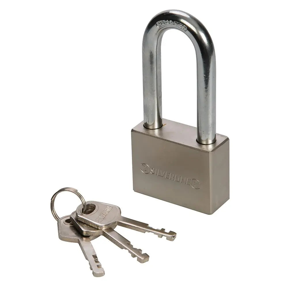 Silverline Steel Padlock Long Shackle 40mm 199876  White Rose Tools