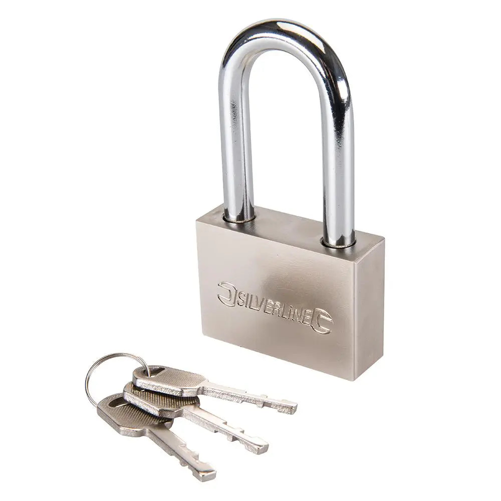 Silverline Steel Padlock Long Shackle 60mm 186812  White Rose Tools