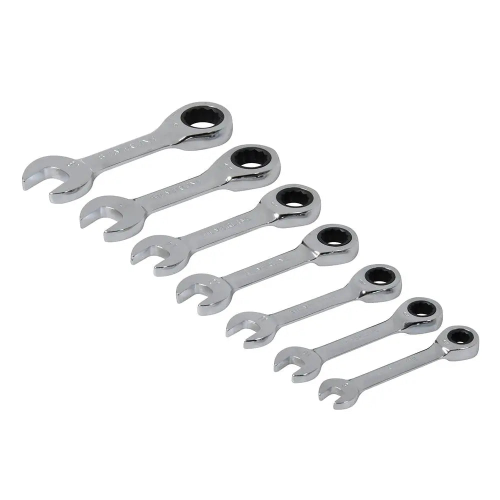 Silverline Stubby Ratchet Spanner Set 7pce 8 - 19mm 199916  White Rose Tools