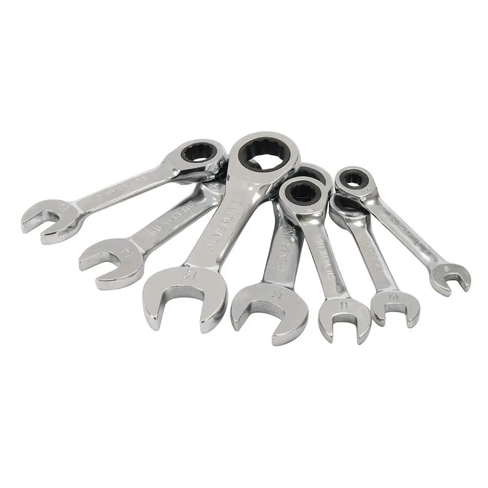 Silverline Stubby Ratchet Spanner Set 7pce 8 - 19mm 199916  White Rose Tools