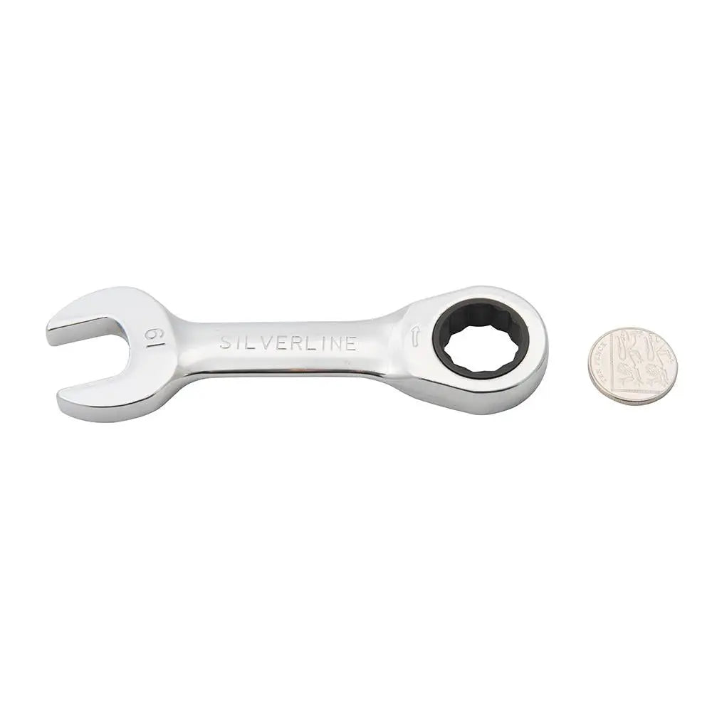 Silverline Stubby Ratchet Spanner Set 7pce 8 - 19mm 199916  White Rose Tools