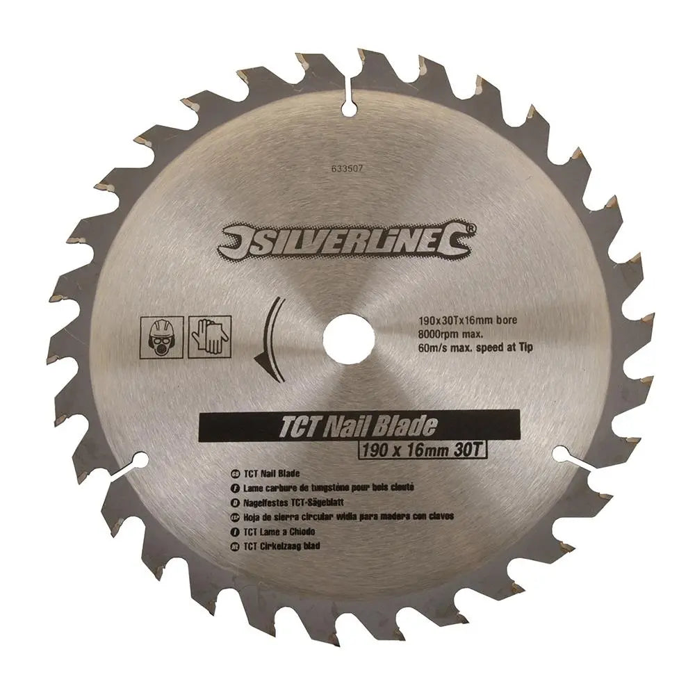 Silverline TCT Nail Blade 30T 190 x 16 - No Rings 633507  White Rose Tools