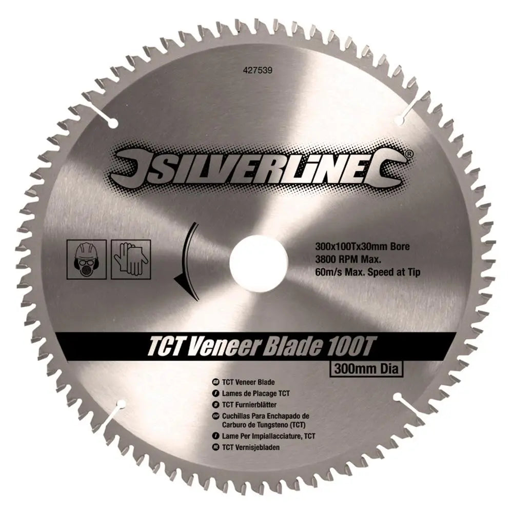 Silverline TCT Veneer Blade 100T 300 x 30 - 25, 20, 16mm Rings 427539  White Rose Tools