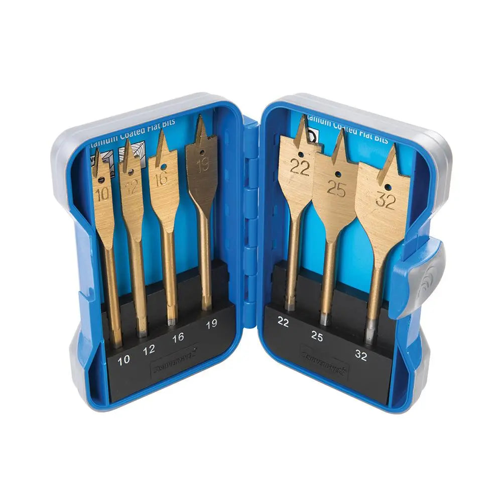 Silverline Titanium-Coated Flat Bit Set 7pce 10 - 32mm 279870  White Rose Tools