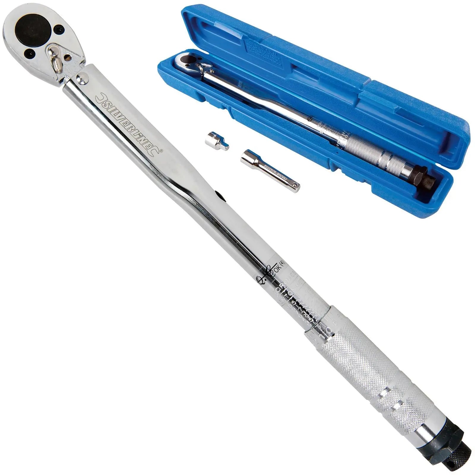 Silverline Torque Wrench 3/8" Drive Reversible Ratchet 1/4" Adaptor Extension Bar 