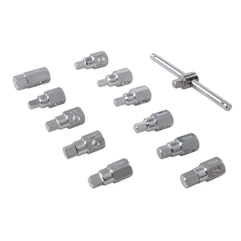 Silverline Universal Drain Plug Key Set 12pce 3/8" / 8 - 17mm 279661  White Rose Tools
