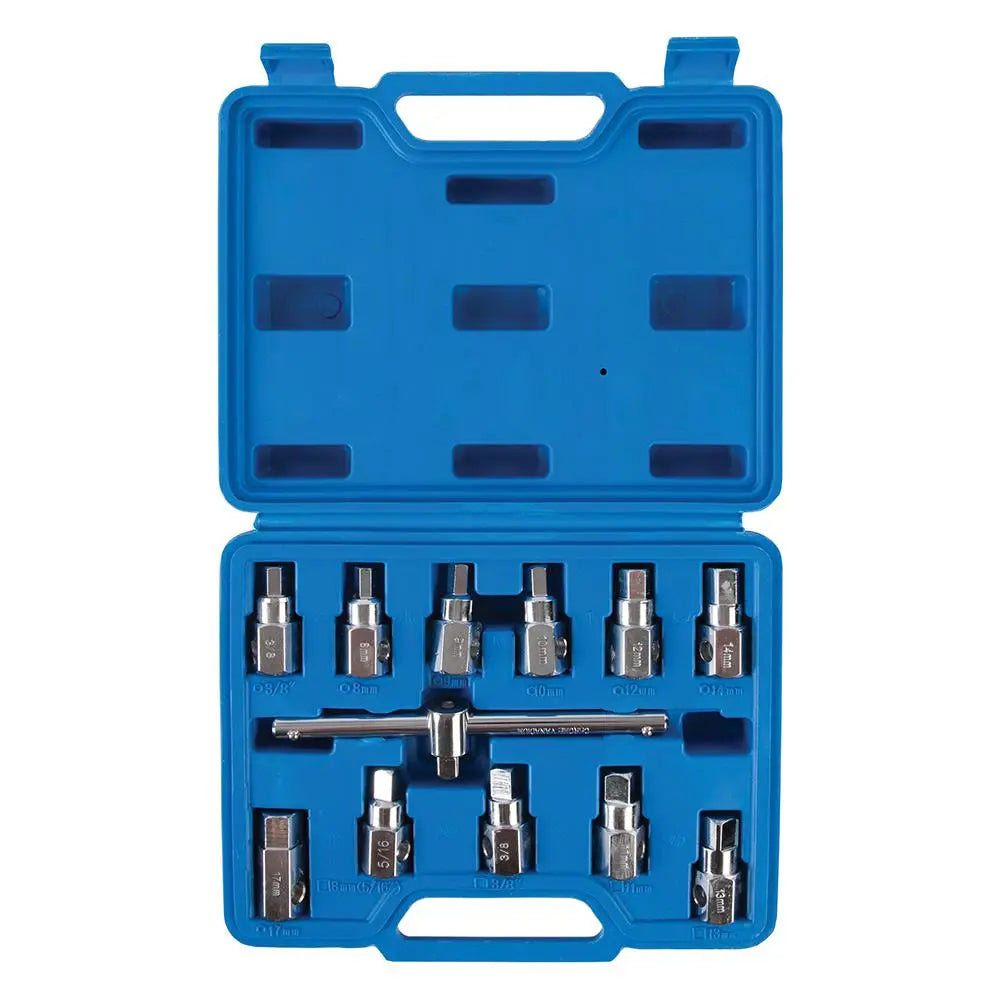 Silverline Universal Drain Plug Key Set 12pce 3/8" / 8 - 17mm 279661  White Rose Tools
