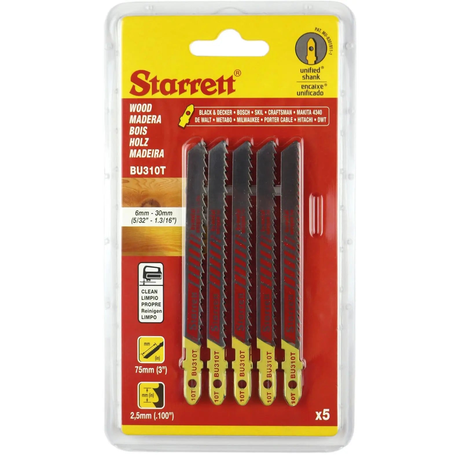 Starrett Jigsaw Blade Set Wood Cutting Bi-Metal 10 TPI 5 Pack SA320 BU310T-5  White Rose Tools
