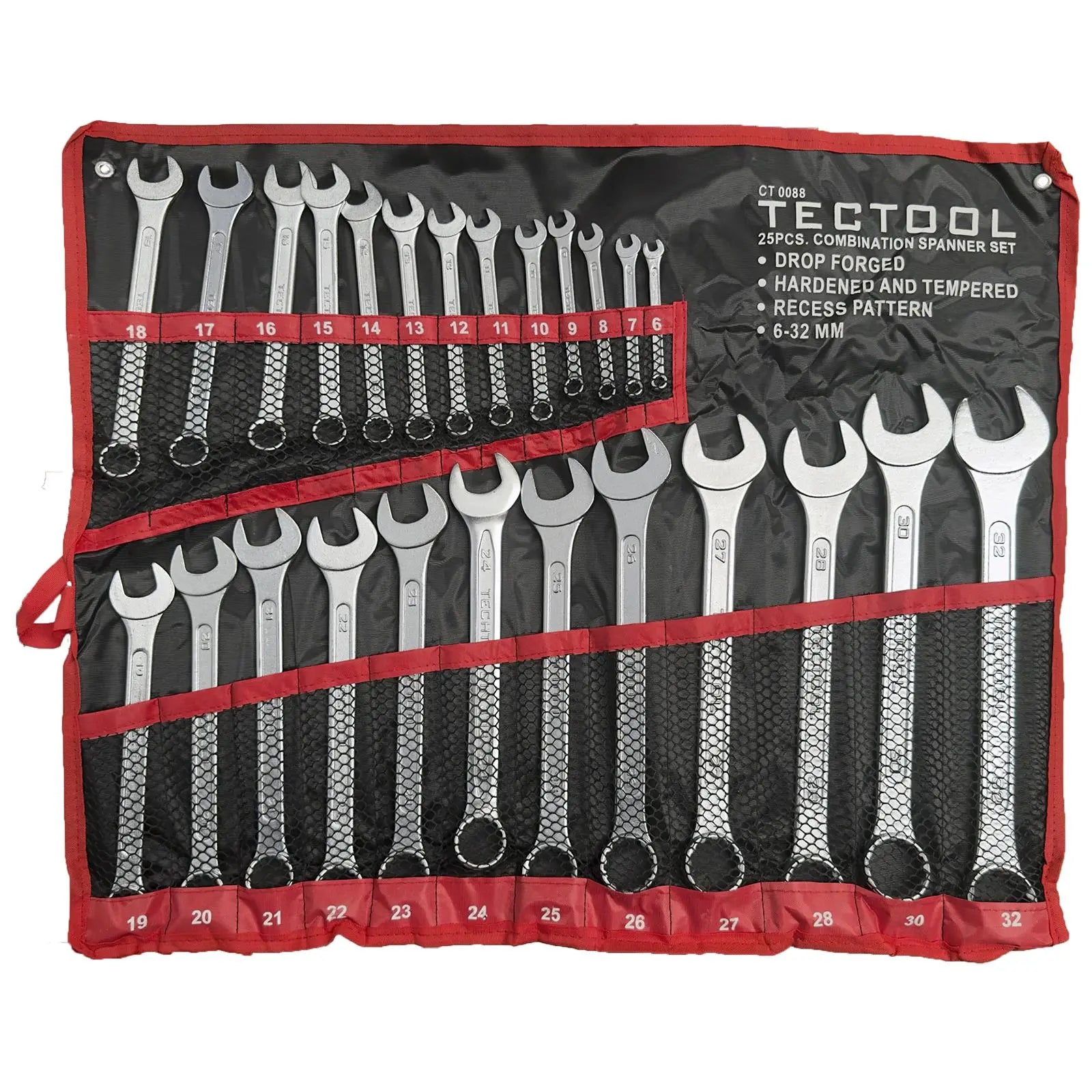 TECTOOL Combination Spanner Set Metric Combo Open End Ring Garage Tool Set 25pc  White Rose Tools