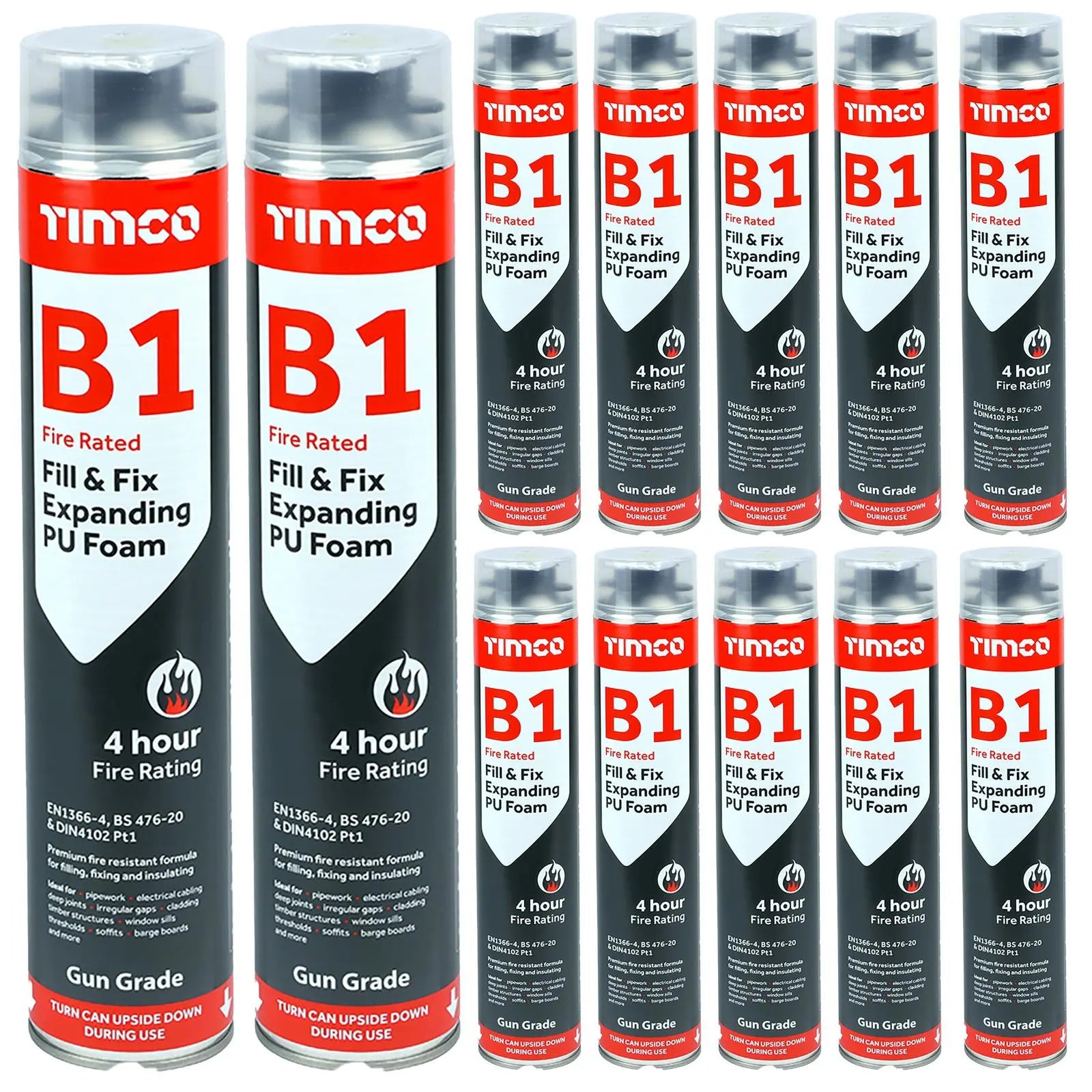TIMCO B1 Fill and Fix Expanding PU Foam Fire Rated 750ml Can Gun Grade 12 Pack Carton  White Rose Tools