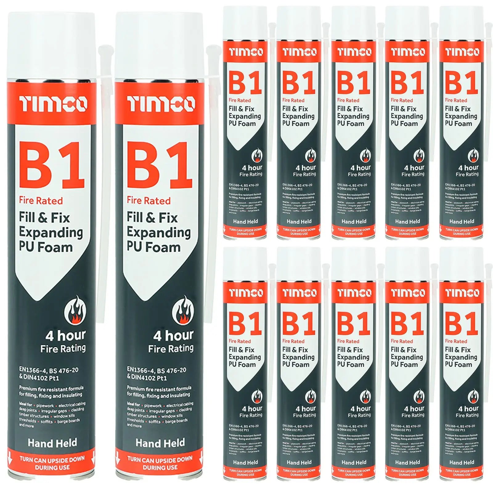 TIMCO B1 Fill and Fix Expanding PU Foam Fire Rated 750ml Can Hand Held 12 Pack Carton  White Rose Tools