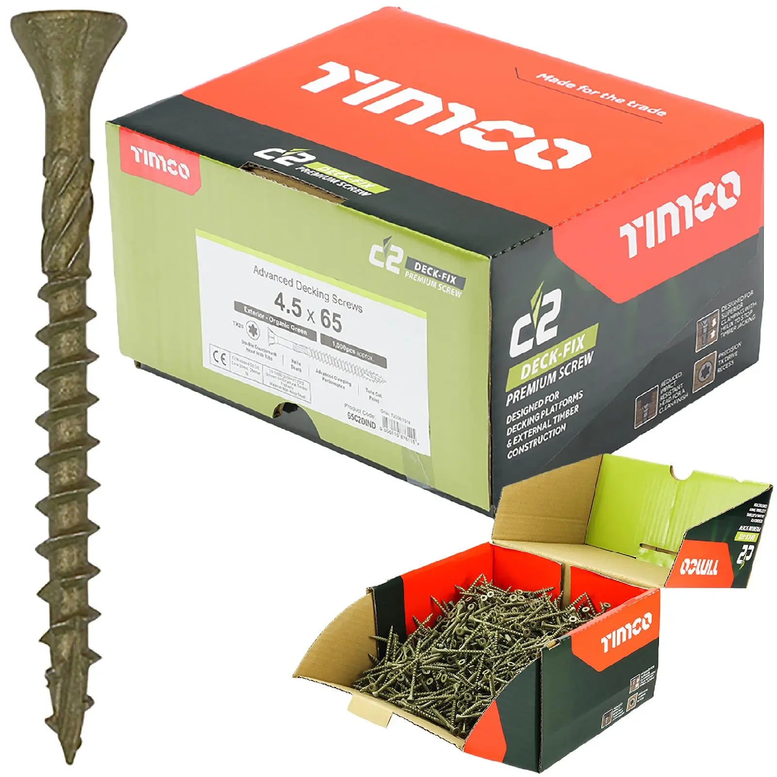 TIMCO C2 Deck Fix Premium Decking Screws Torx Exterior Green Timber Construction  White Rose Tools