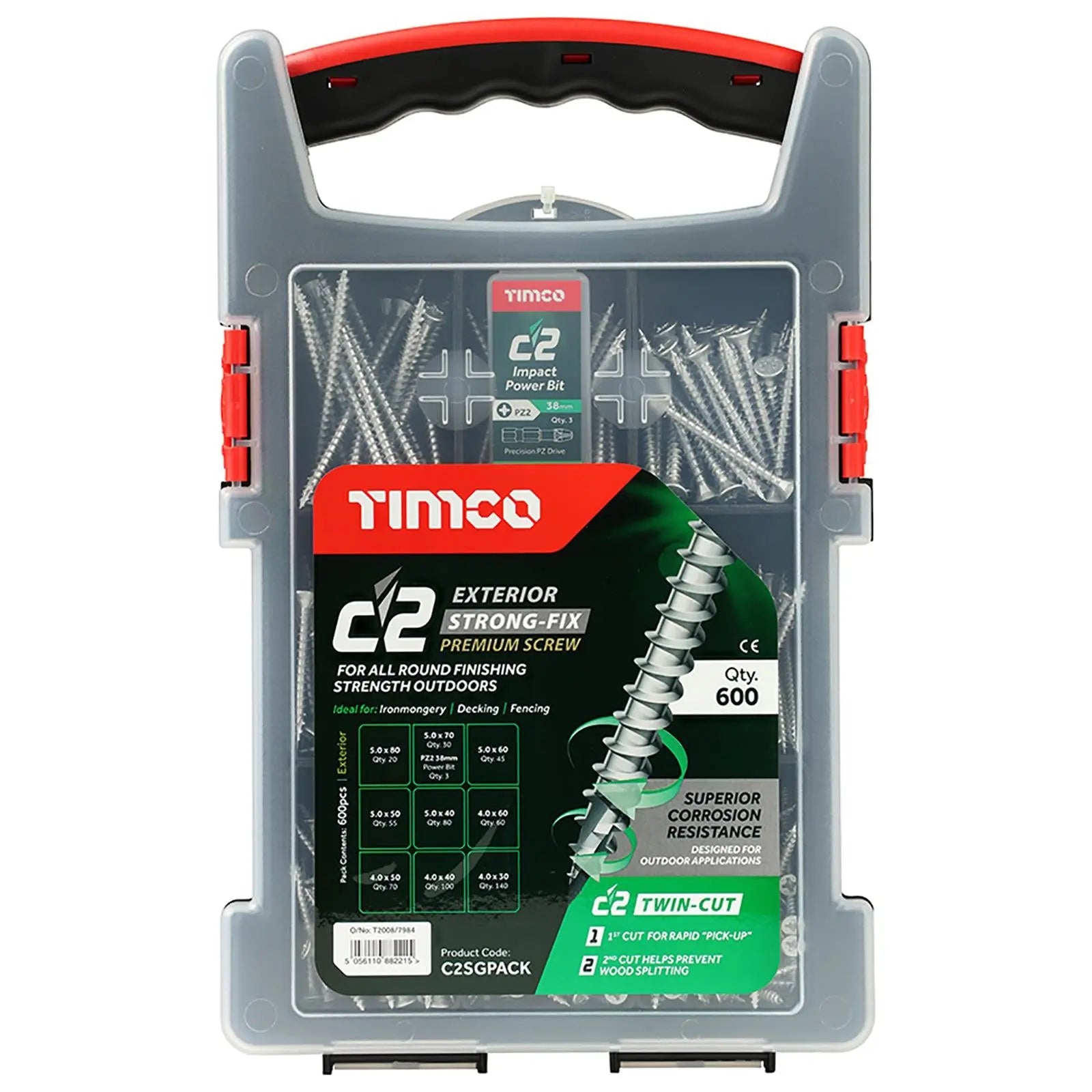 TIMCO C2 Exterior Strong Fix Premium External Screw Pozi Mixed Grab Pack 600 Screws  White Rose Tools