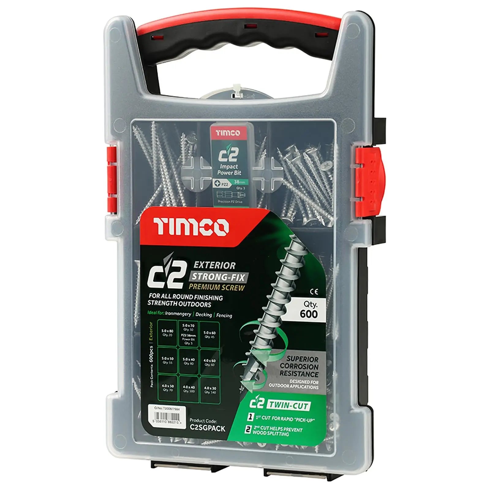 TIMCO C2 Exterior Strong Fix Premium External Screw Pozi Mixed Grab Pack 600 Screws  White Rose Tools