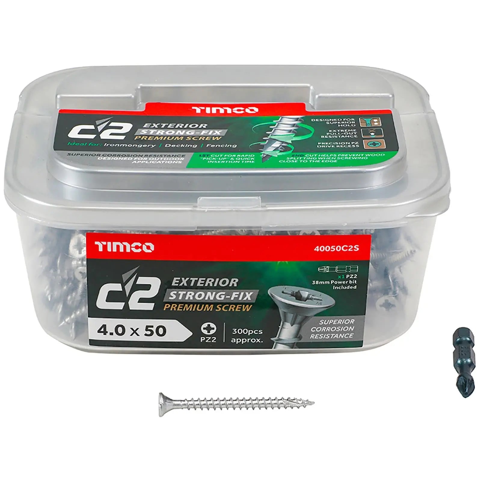 TIMCO C2 Exterior Strong Fix Premium External Screws Pozi Tub Ironmongery Decking Fencing  White Rose Tools
