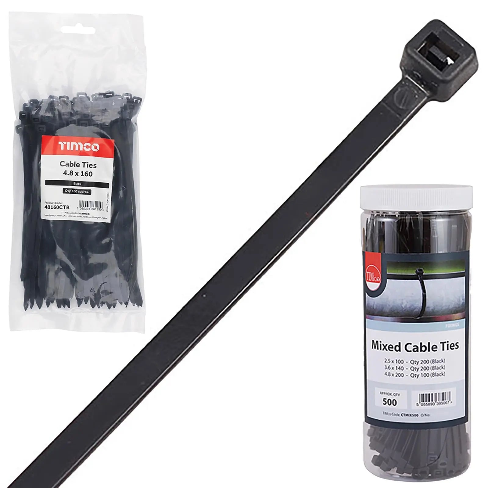 TIMCO Cable Ties Tie Wraps Black BS EN 62275 - Choose Size  White Rose Tools