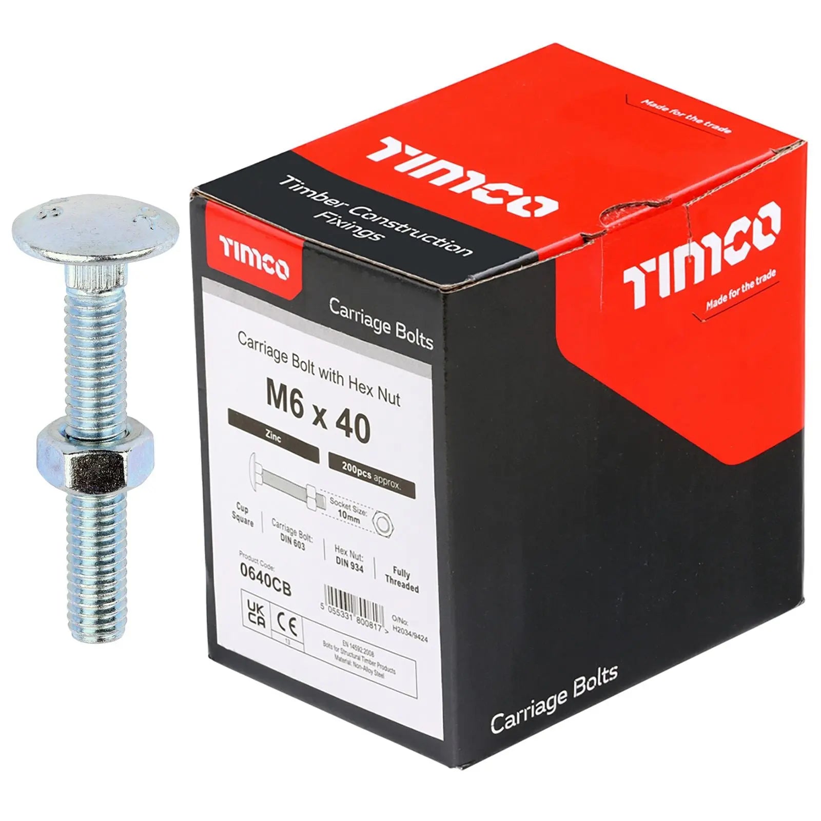 TIMCO Carriage Bolts with Hex Nuts 4.8 Grade Zinc Carbon Steel Boxed M6-M16 - Choose Size  White Rose Tools