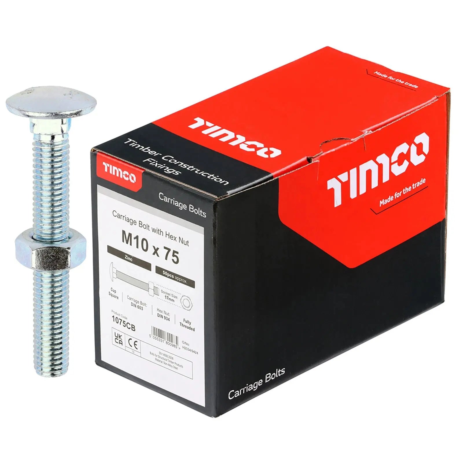 TIMCO Carriage Bolts with Hex Nuts 4.8 Grade Zinc Carbon Steel Boxed M6-M16 - Choose Size  White Rose Tools