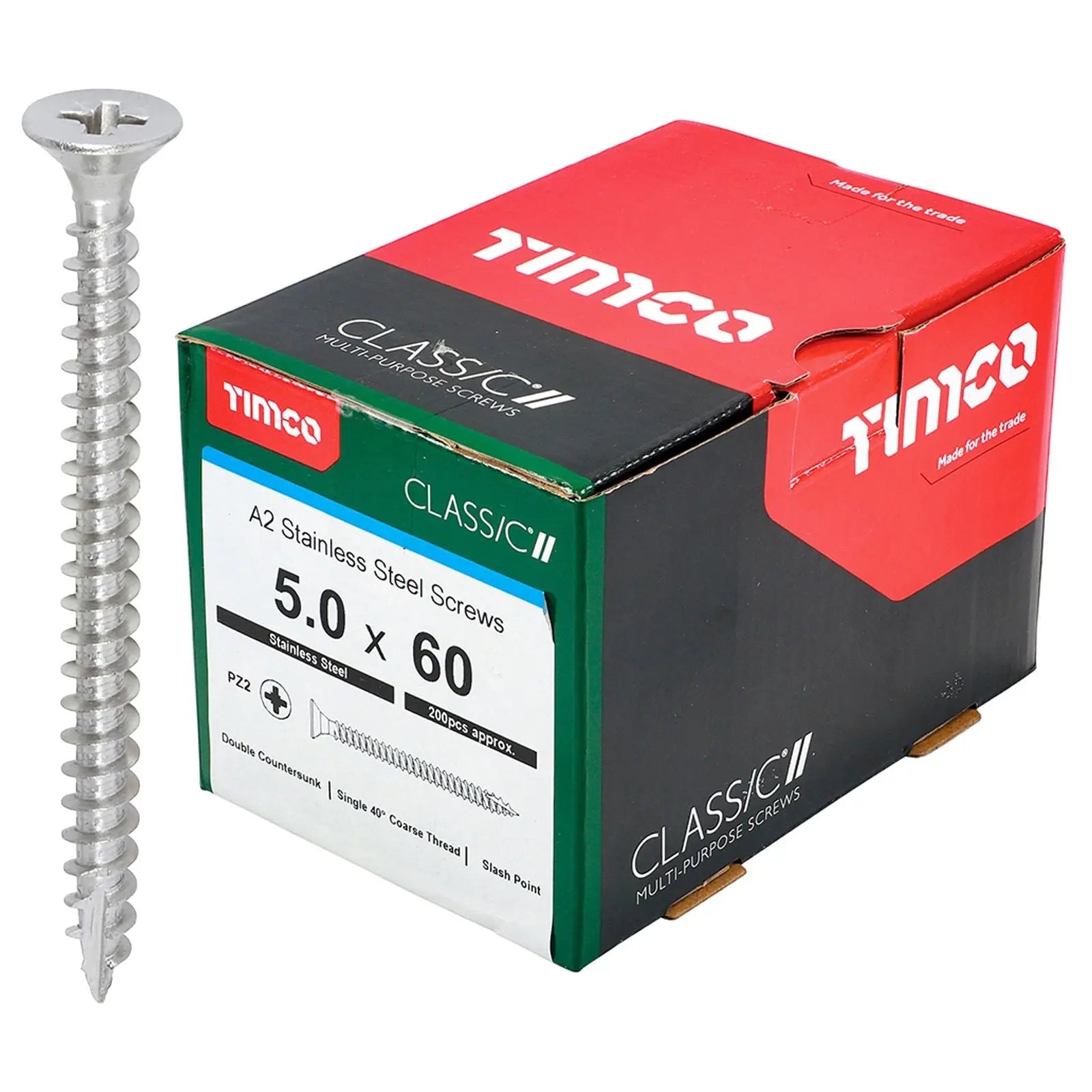 TIMCO Classic Multi Purpose Screws A2 Stainless Steel Double Countersunk Boxed - Choose Size  White Rose Tools