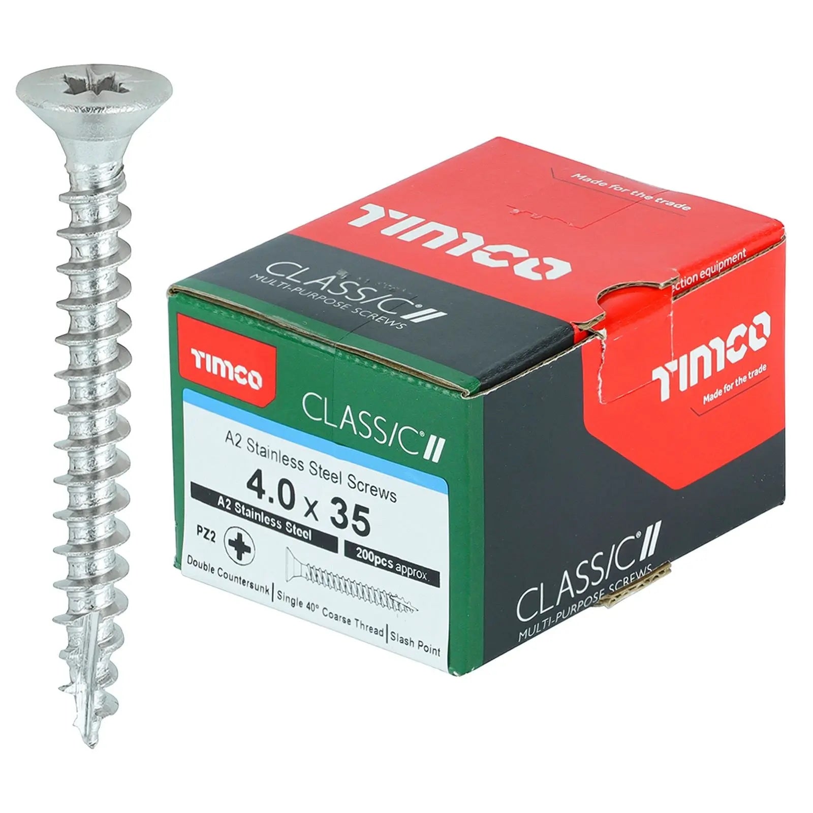 TIMCO Classic Multi Purpose Screws A2 Stainless Steel Double Countersunk Boxed - Choose Size  White Rose Tools