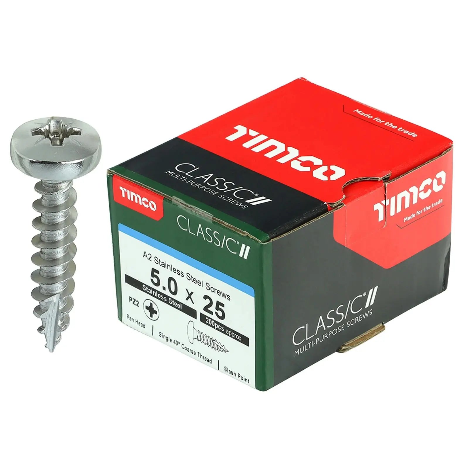 TIMCO Classic Multi Purpose Screws Pan Head A2 Stainless Steel Pozi Boxed - Choose Size  White Rose Tools