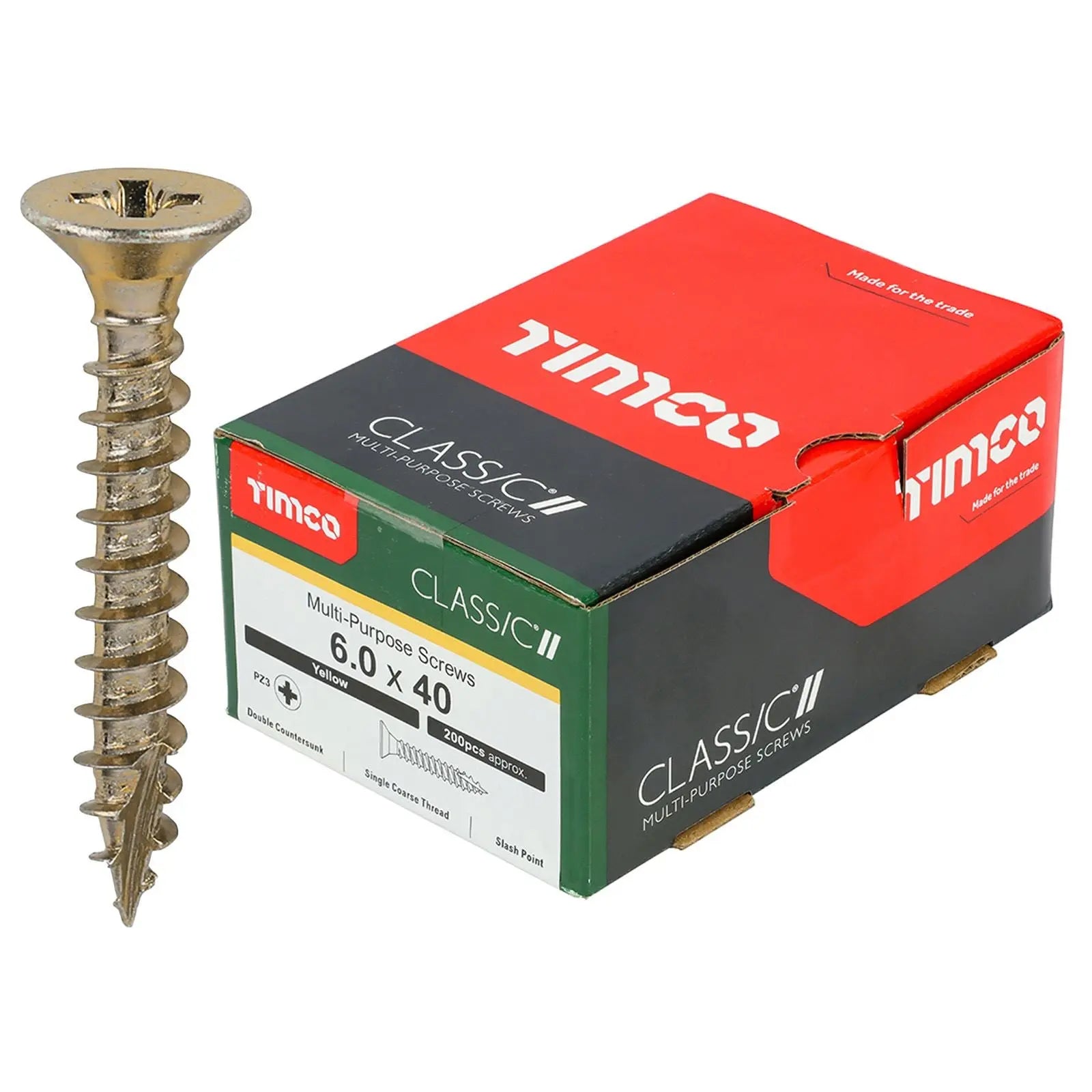 TIMCO Classic Multi Purpose Screws Pozi Head Double Countersunk Yellow Boxed - Choose Size  White Rose Tools