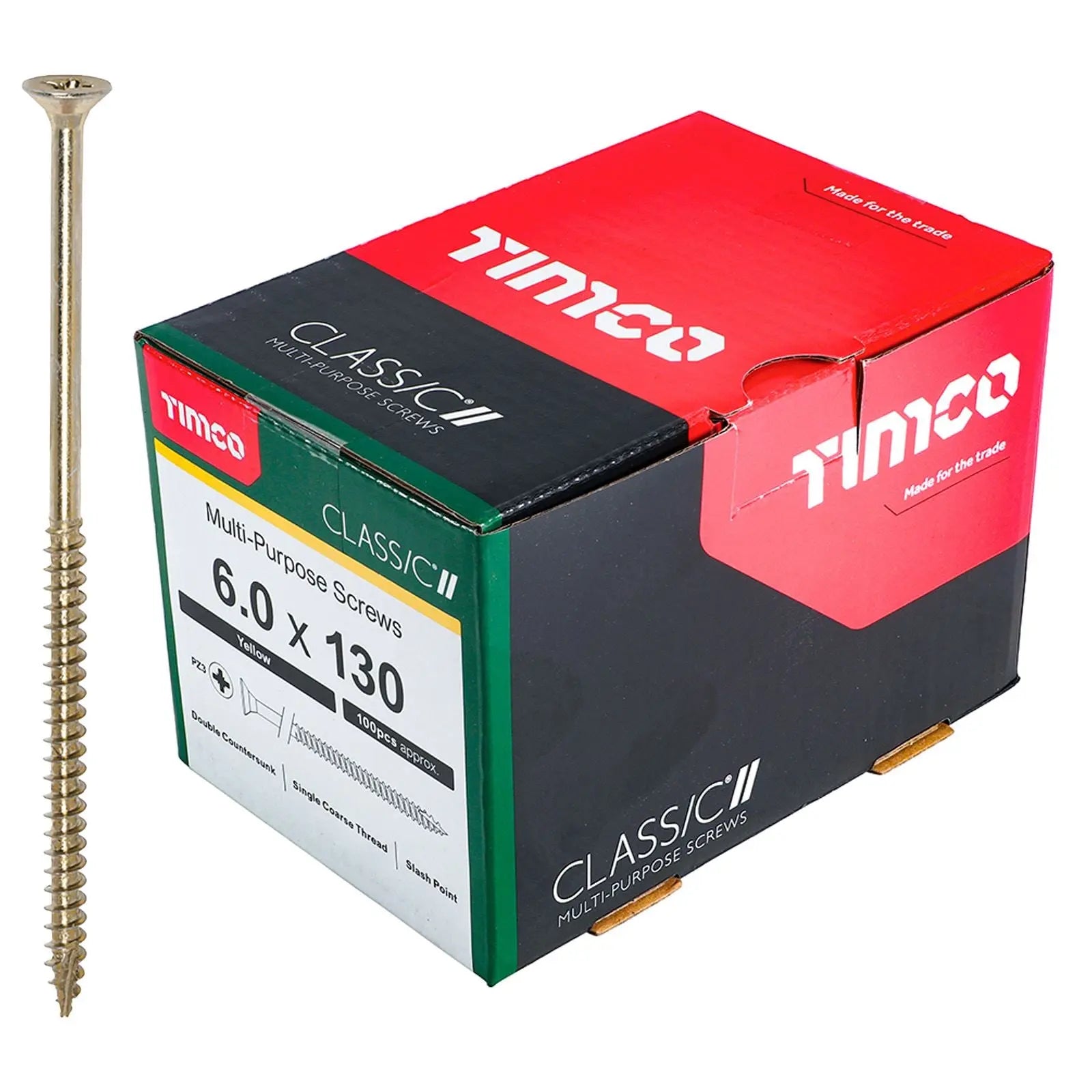 TIMCO Classic Multi Purpose Screws Pozi Head Double Countersunk Yellow Boxed - Choose Size  White Rose Tools