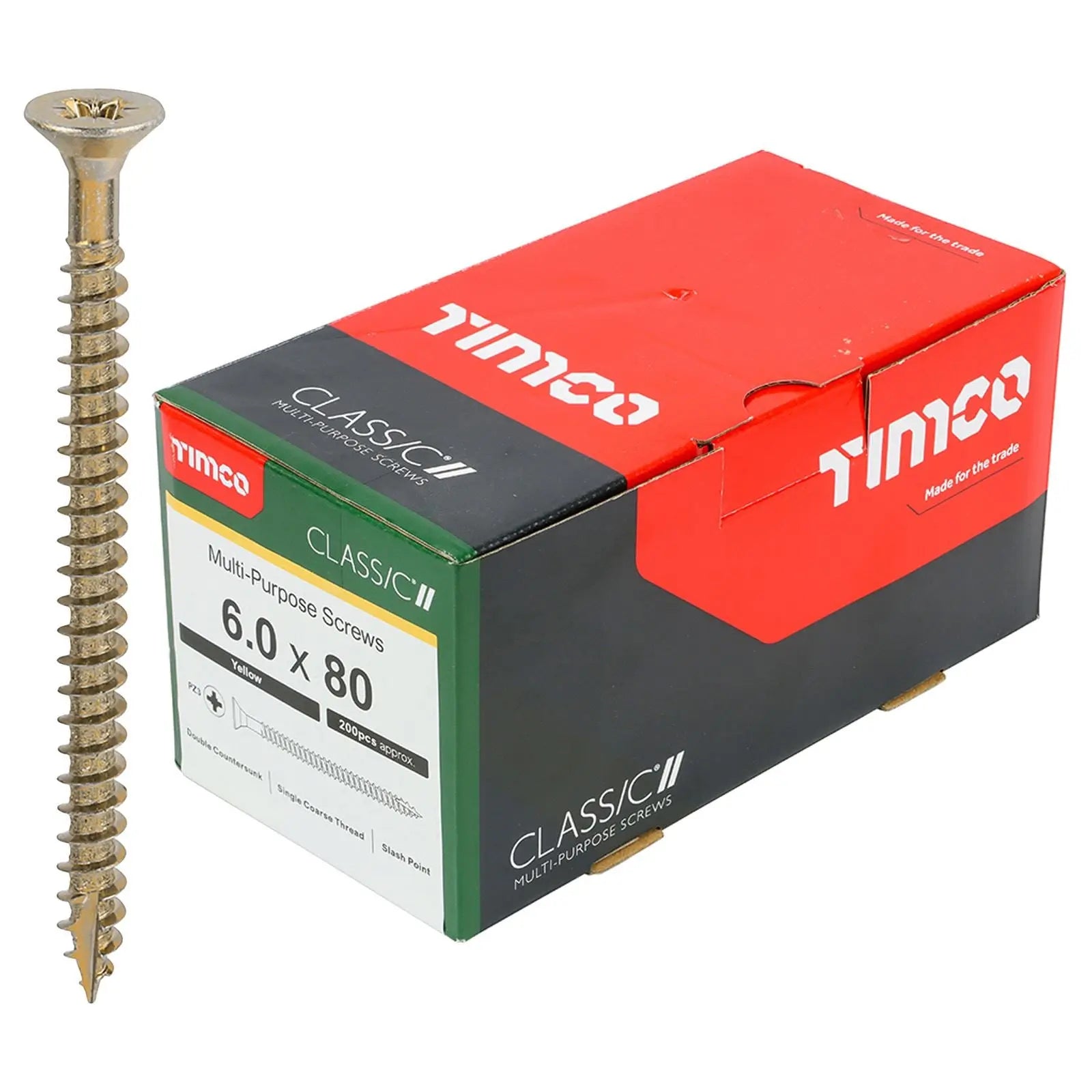 TIMCO Classic Multi Purpose Screws Pozi Head Double Countersunk Yellow Boxed - Choose Size  White Rose Tools