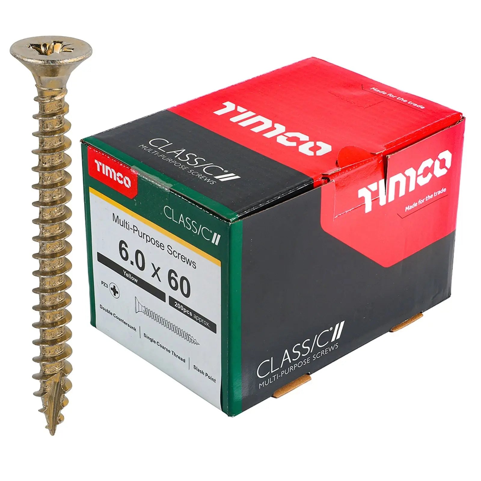 TIMCO Classic Multi Purpose Screws Pozi Head Double Countersunk Yellow Boxed - Choose Size  White Rose Tools