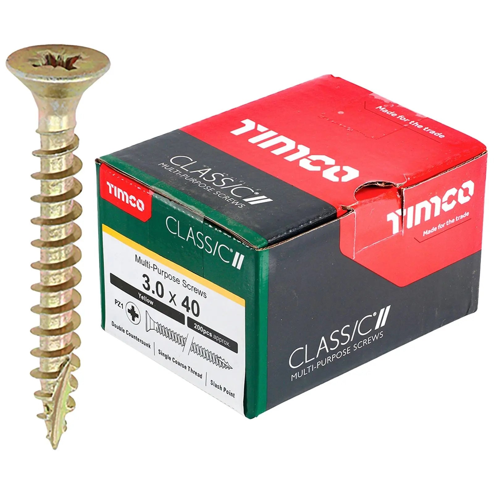 TIMCO Classic Multi Purpose Screws Pozi Head Double Countersunk Yellow Boxed - Choose Size  White Rose Tools