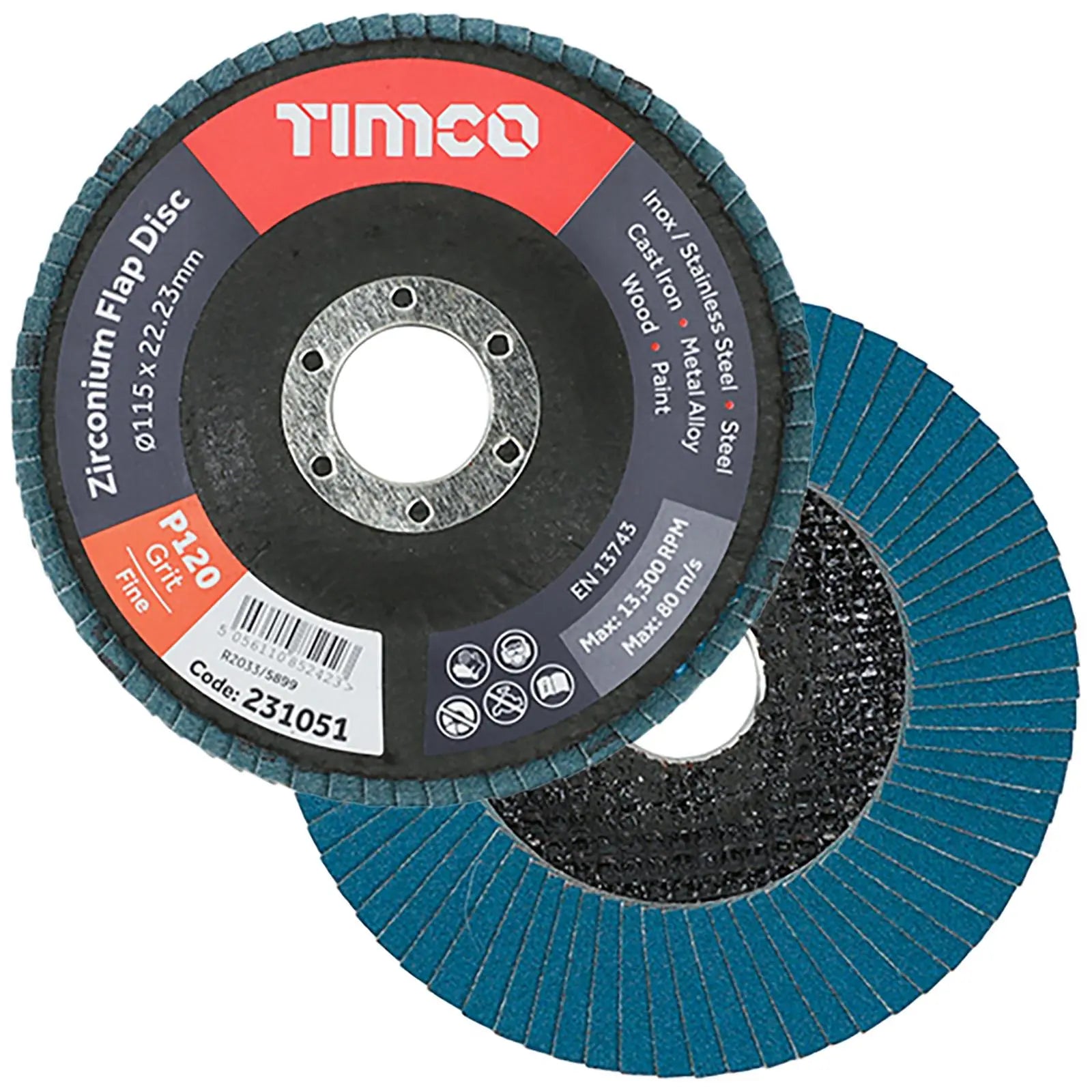 TIMCO Flap Discs Zirconium 115mm for Metal and Wood Premium Heavy Duty 10 Pack - Choose Grit  White Rose Tools