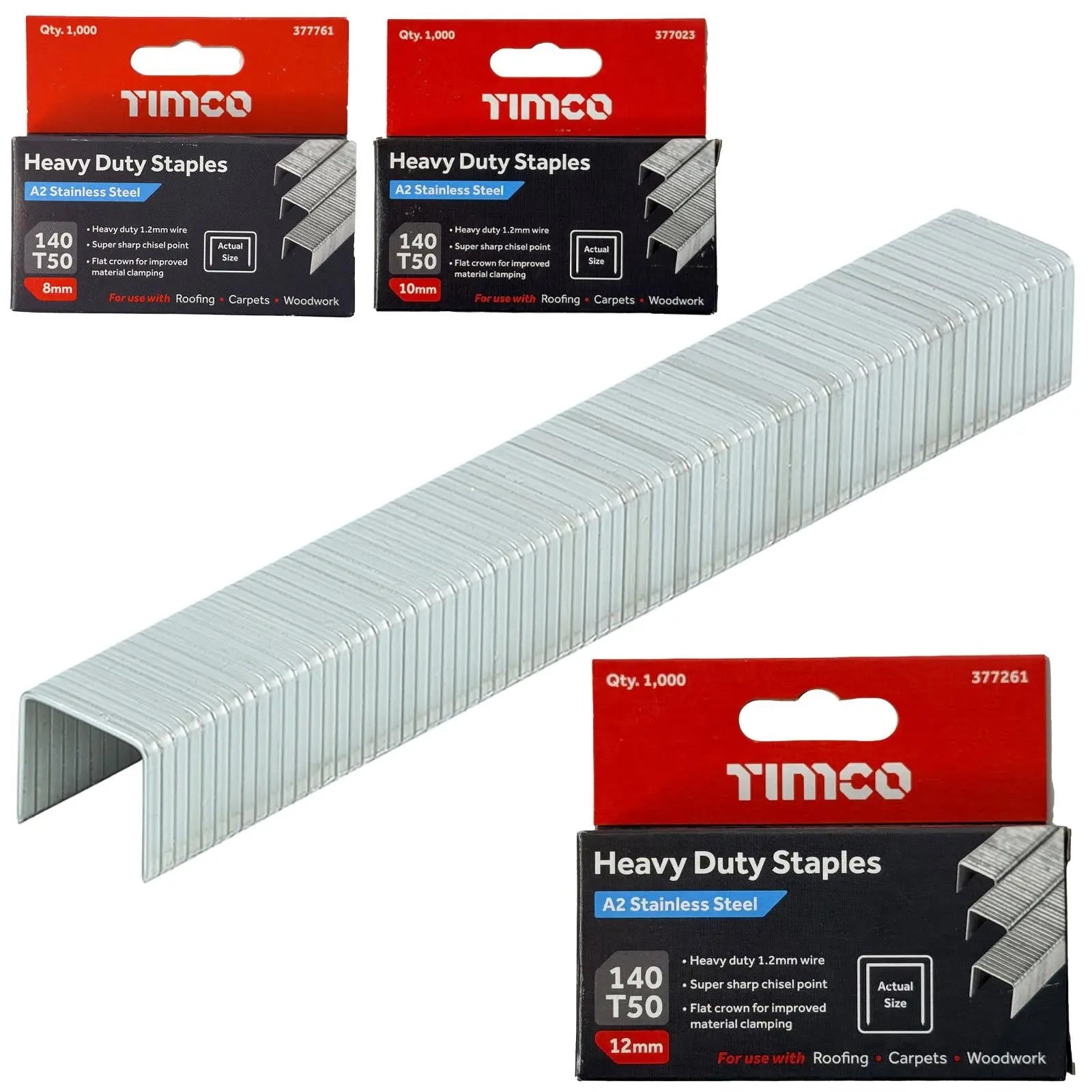 TIMCO Heavy Duty Staples A2 Stainless Steel 1000 Staples Type 140 T50 - Choose Size  White Rose Tools