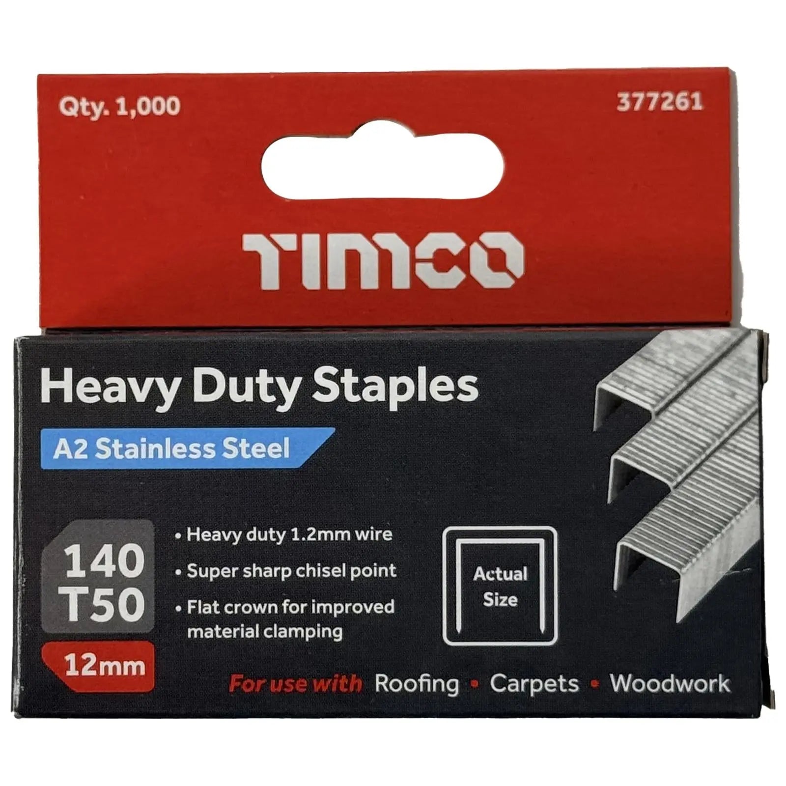 TIMCO Heavy Duty Staples A2 Stainless Steel 1000 Staples Type 140 T50 - Choose Size  White Rose Tools