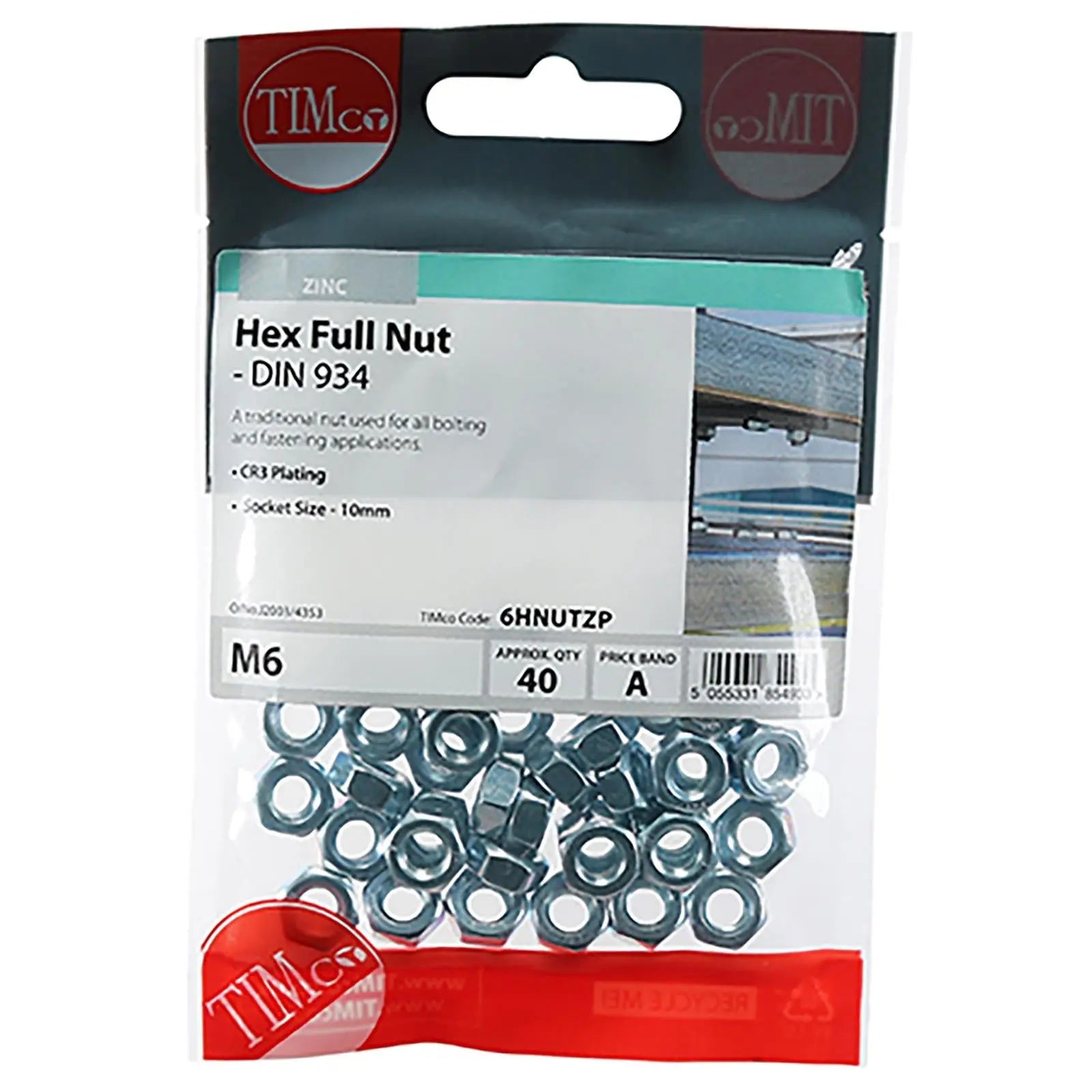 TIMCO Hex Full Nuts Zinc DIN934 M4-M20 Choose Size  White Rose Tools