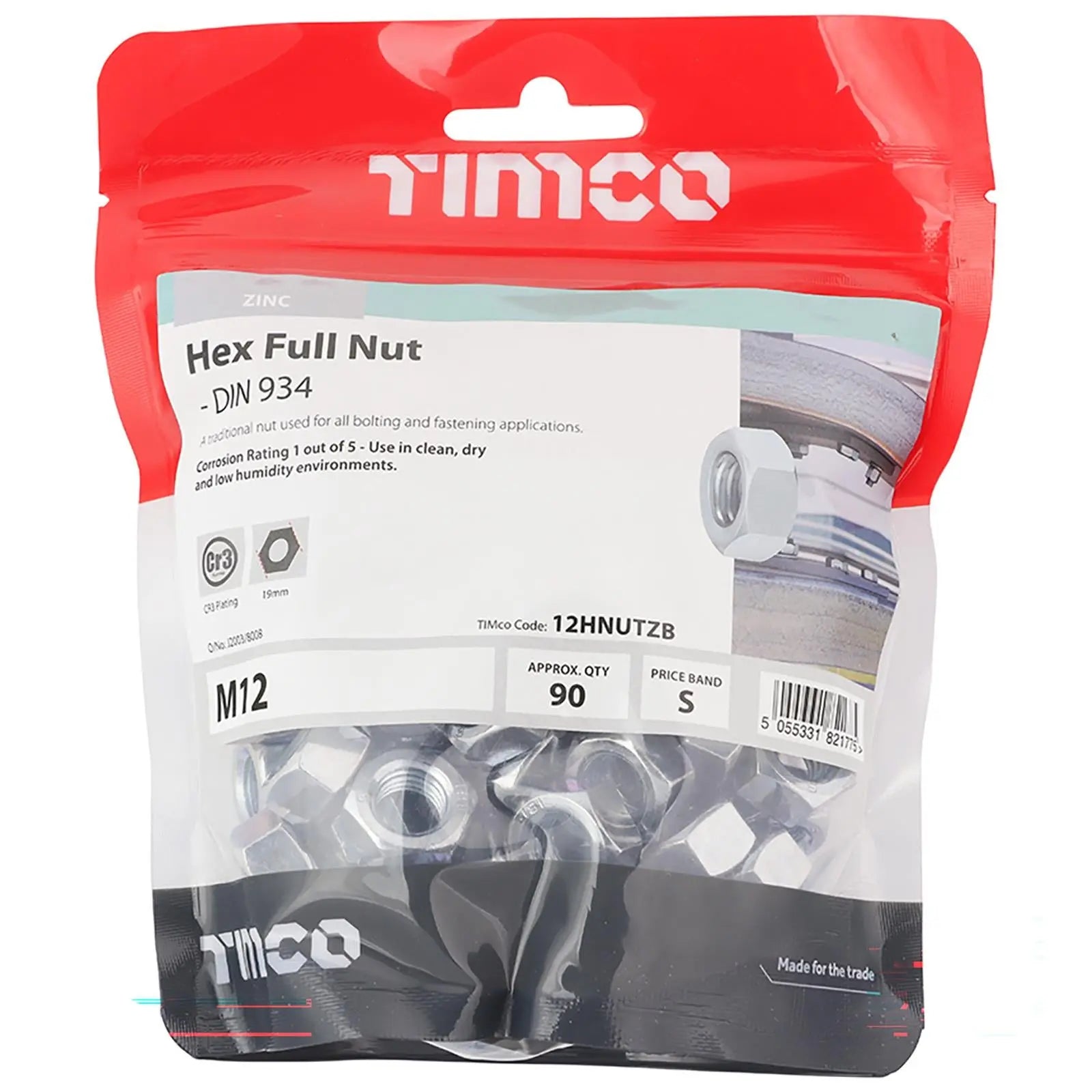 TIMCO Hex Full Nuts Zinc DIN934 M4-M20 Choose Size  White Rose Tools