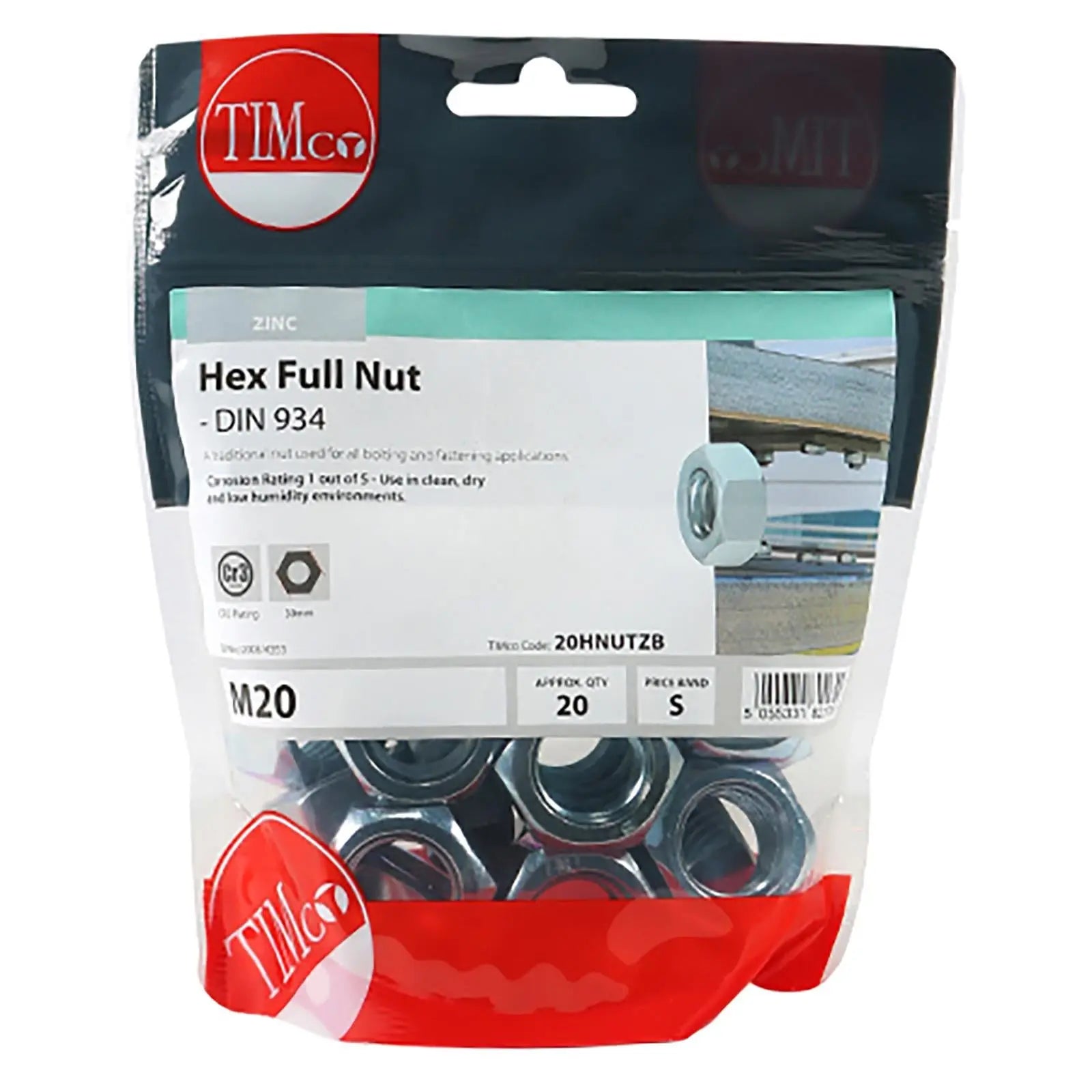 TIMCO Hex Full Nuts Zinc DIN934 M4-M20 Choose Size  White Rose Tools