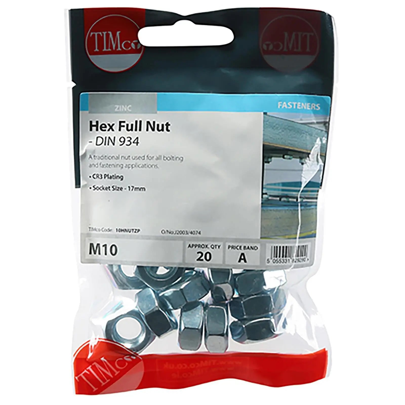 TIMCO Hex Full Nuts Zinc DIN934 M4-M20 Choose Size  White Rose Tools